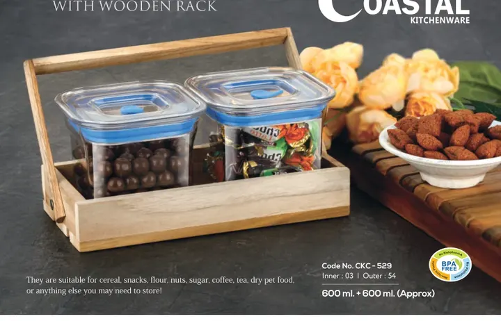 Coastal Fabio Container with Wooden Rack — Airtight Jars