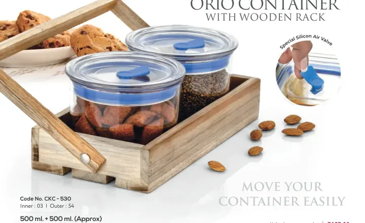 Coastal Orio Container with Wooden Rack — Airtight Jars
